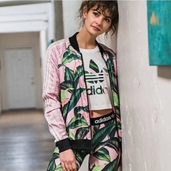 ADIDAS x FARM RIO Track Jacket Big Palm Pink Green Grid Sz S NWT {3Q2